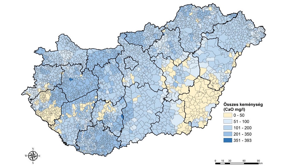 Magyarországi vízkeménység térkép